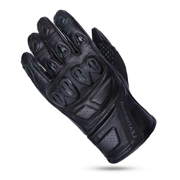 Men's B:O:S Black Leather Motorcycle Gloves – CE Level 1, Summer Cafe Racer With Hard Knuckle Protectors