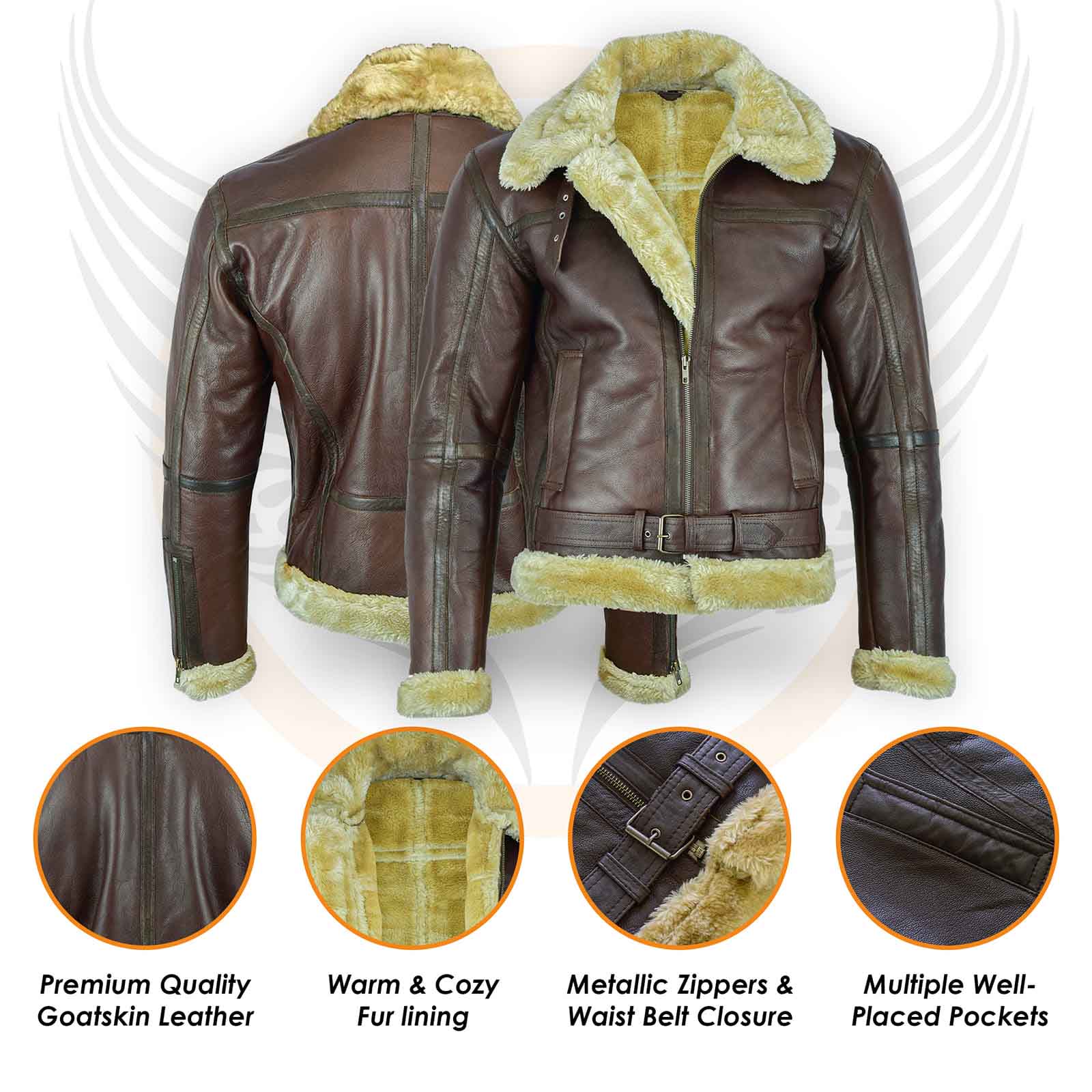 Men's Brown Leather Jacket with Fur Liner