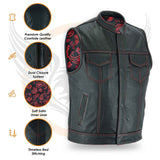Leatherick SOA Red Stitch Vest with Red Satin Liner