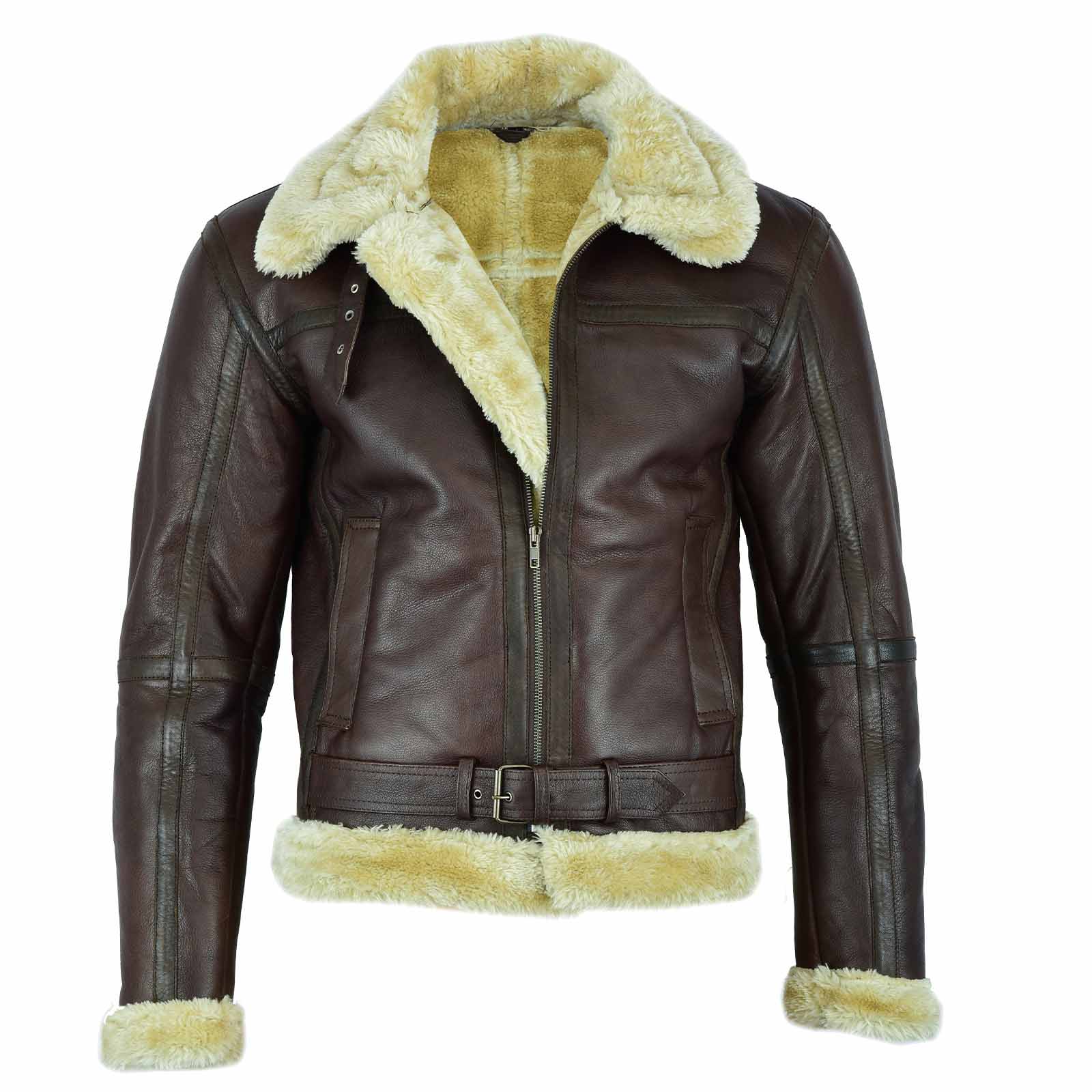 Men's Brown Leather Jacket with Fur Liner