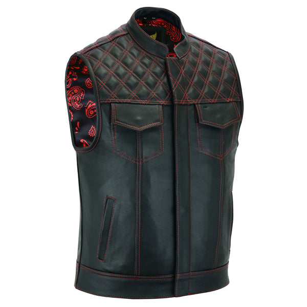     Leatherick Red Diamond Stitch Leather Vest - Leatherick US