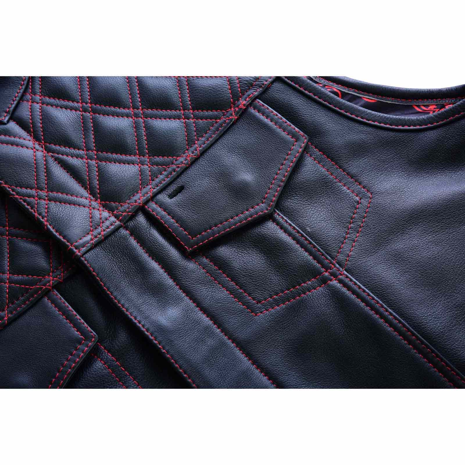 Leatherick Red Diamond Stitch Leather Vest