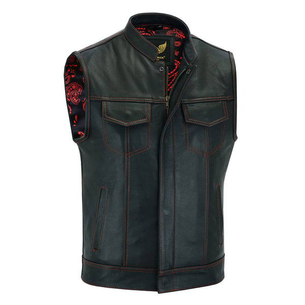     SOA Red Stitch Vest with Red Satin Liner - Leatherick US