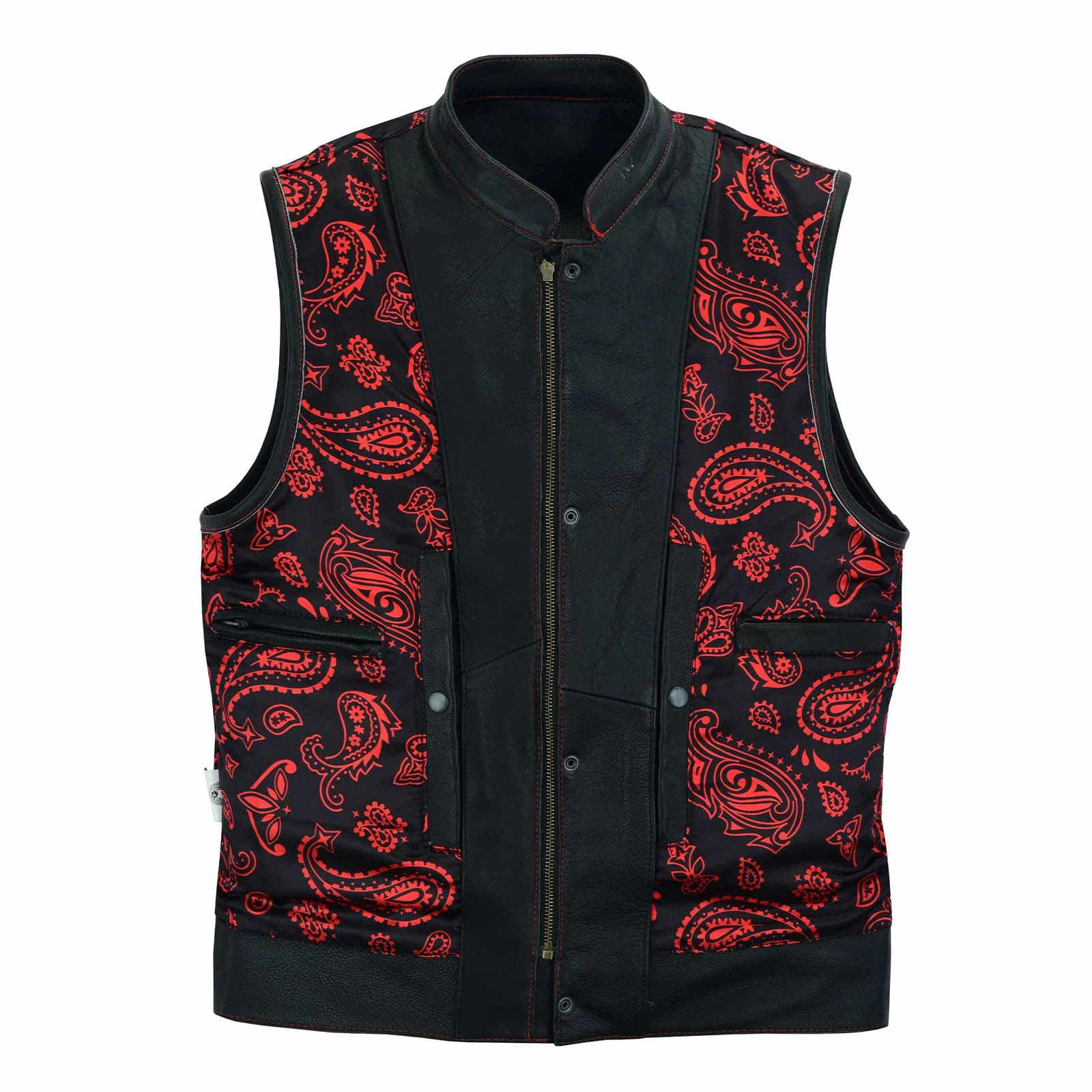 Leatherick SOA Red Stitch Vest with Red Satin Liner