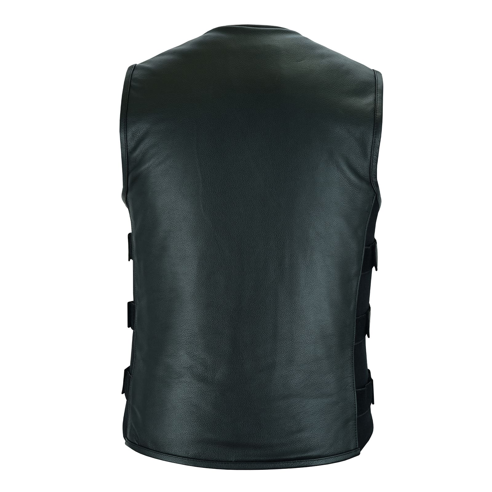 Back view of US SWAT milled leather vest showing single large back panel.