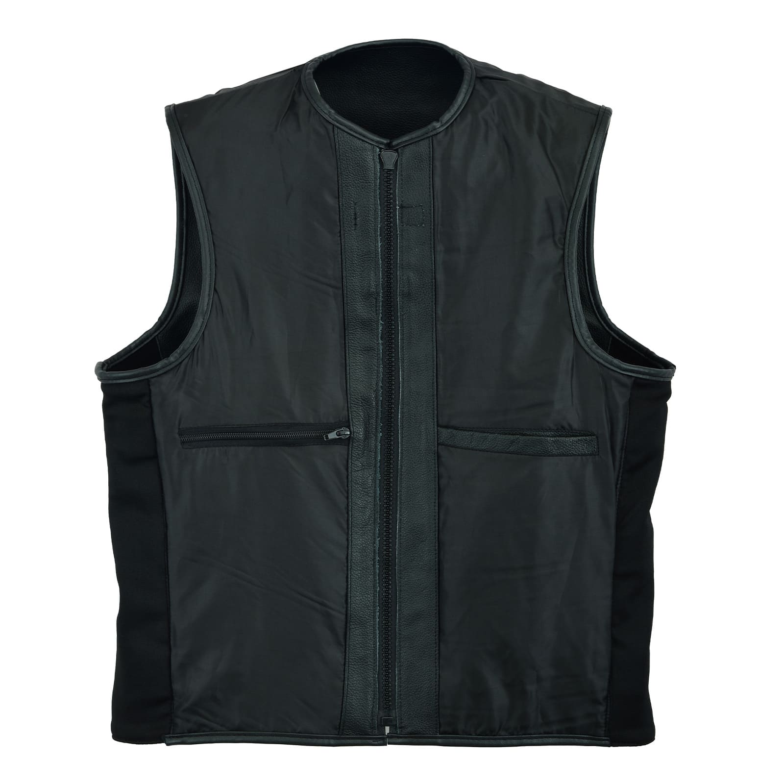 Rear angled view of US SWAT leather vest displaying clean leather finishing.