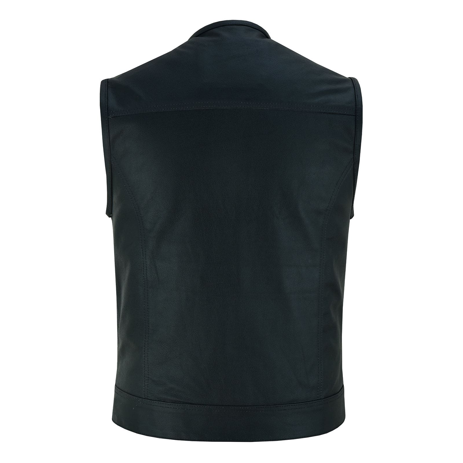 Back of Leatherick Sons Of Anarchy Collarless Black biker Vest