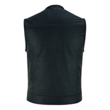 Back of Leatherick Sons Of Anarchy Collarless Black biker Vest