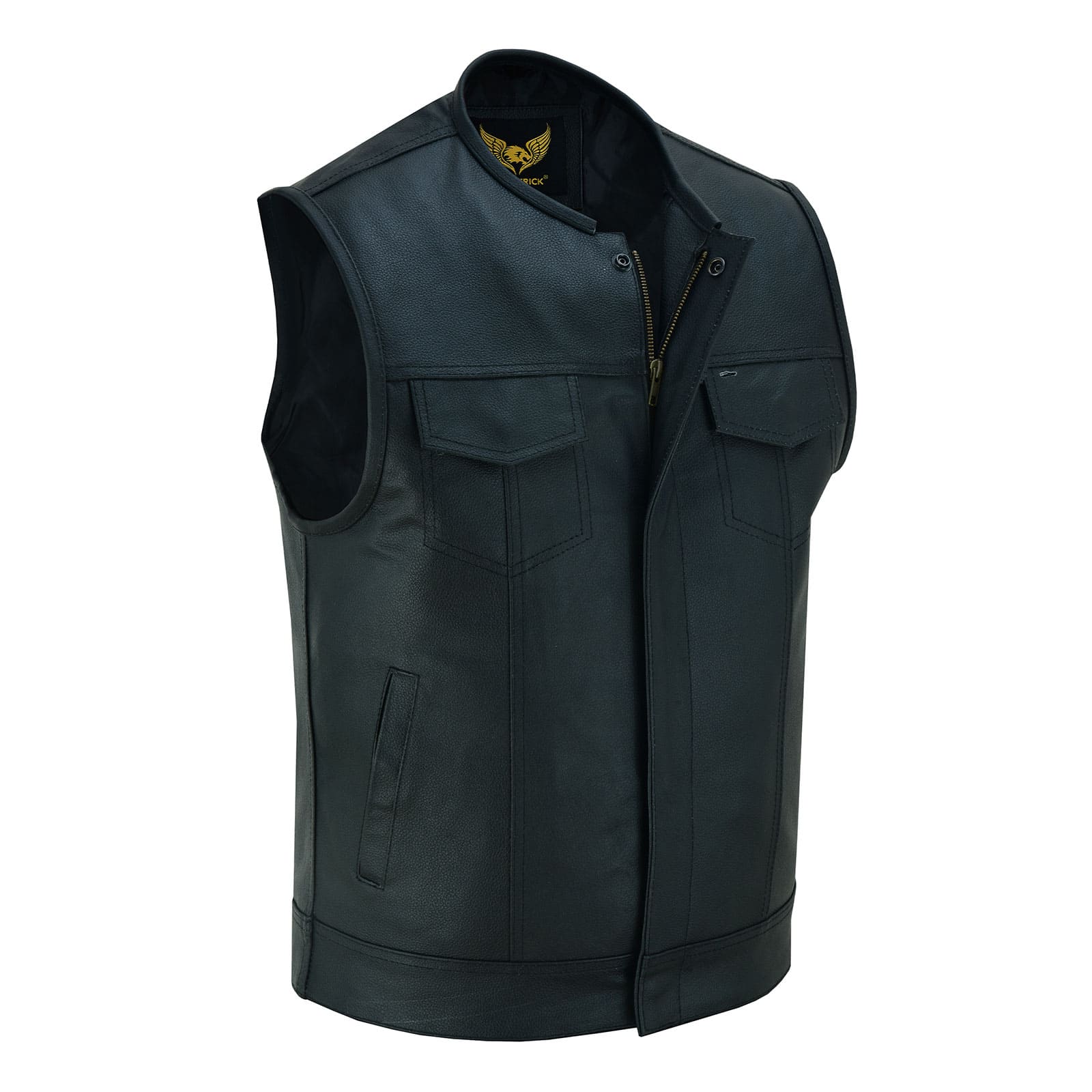 Side Image of Leatherick Sons Of Anarchy Collarless Black biker Vest