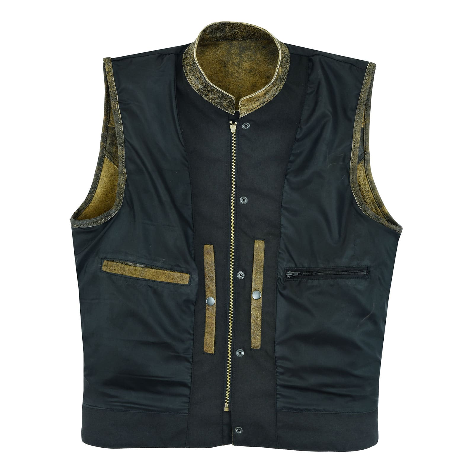 Inner wired zipper pocket inside leather vest