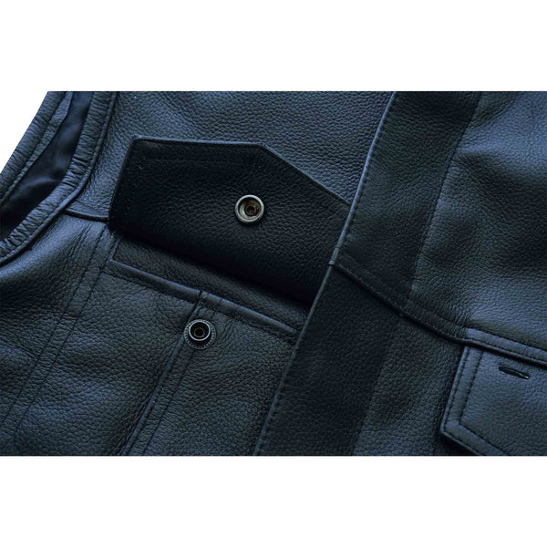 Leatherick SOA Kraagloos lederen biker-gilet voor motorrijders, met diepe zakken, perfect voor ruiters (3XL - EUR62) Zwart Leatherick SOA Kraagloos lederen biker-gilet voor motorrijders, met diepe zakken, perfect voor ruiters (3XL - EUR62) Zwart