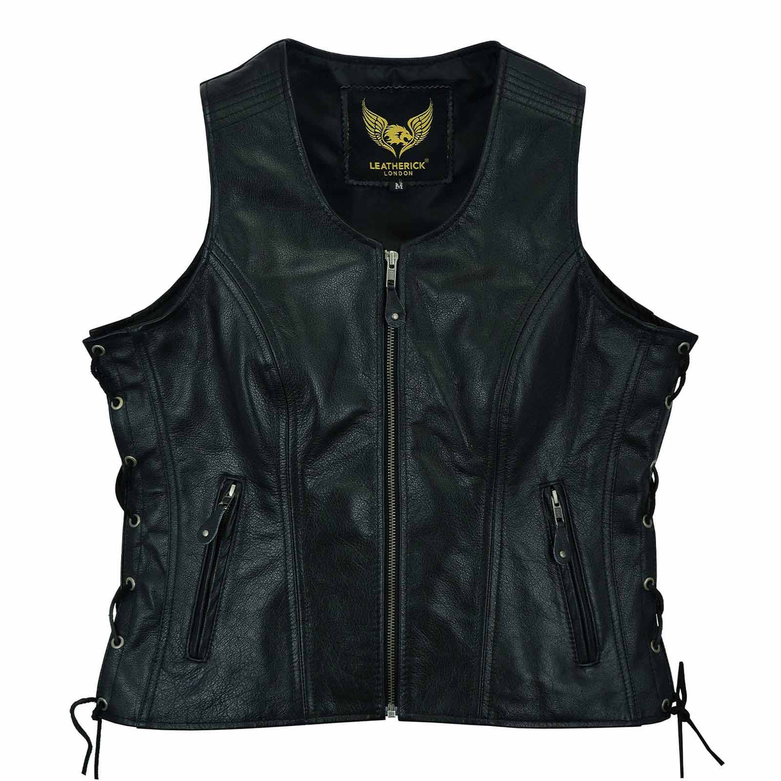 Leatherick Classic Seven Line Black Leather Vest