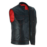 Leatherick SOA Biker vest with Red Liner