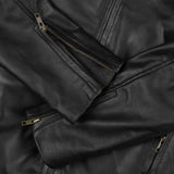 Shoulder zipper adjustment on Black Hooper Men's Leather Jacket.