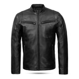 Black Hooper Men's Leather Jacket front with closed zip.