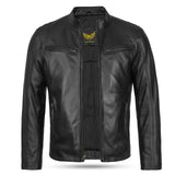 Black Hooper Men's Leather Jacket front with open zip.