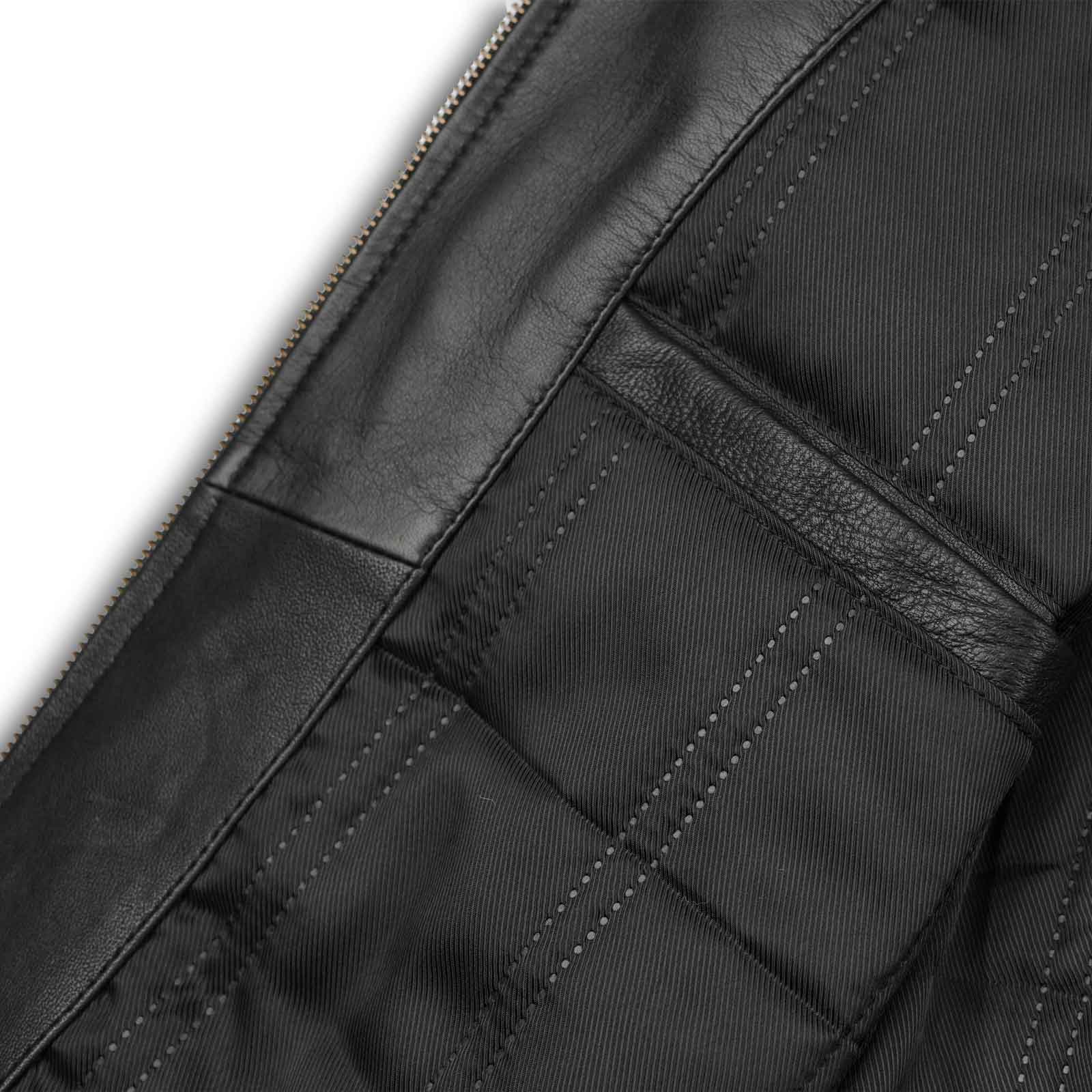 Additional inner pockets in Black Hooper Men's Leather Jacket.
