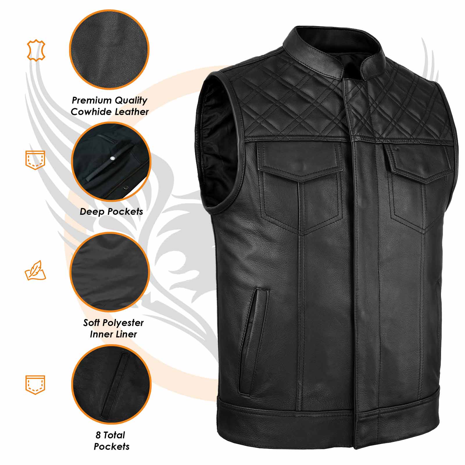 Leatherick SOA Style Black Diamond Black Vest