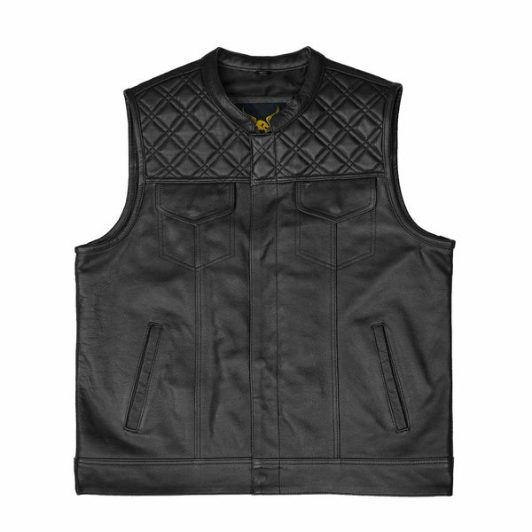 Gilet Da Motociclista In Denim Nero Senza Colletto, Stile SOA - Con Finiture In Pelle E Tasche Profonde, Per Uomo