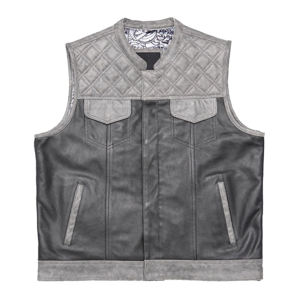 
    Leatherick Black and Gray Diamond Stitch Biker Vest - Leatherick US
