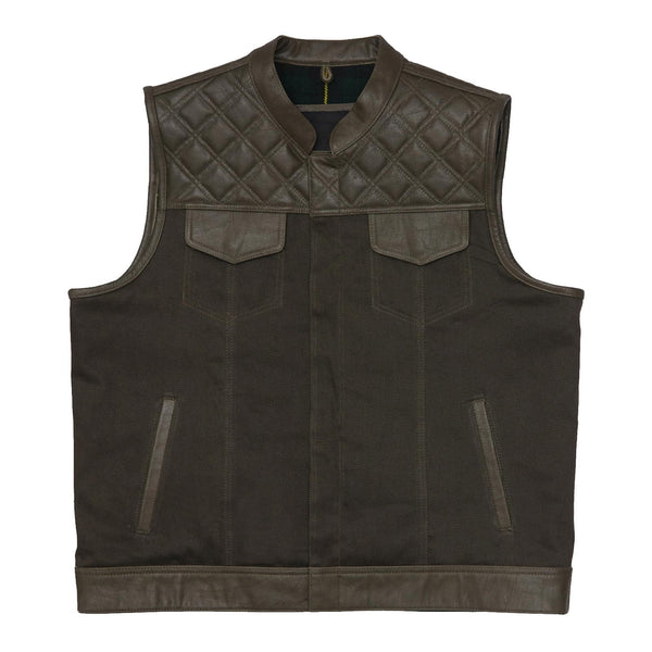 
    Leatherick Collared Diamond Stitch Leather Vest - Leatherick US
