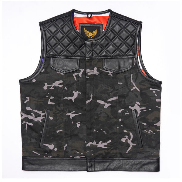 Leatherick Men's Diamond Stitch Camouflage Biker Vest - Leatherick US