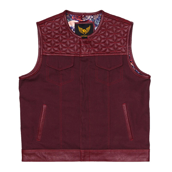 Leatherick Hexa-diamond stitch collarless biker vest - Leatherick US