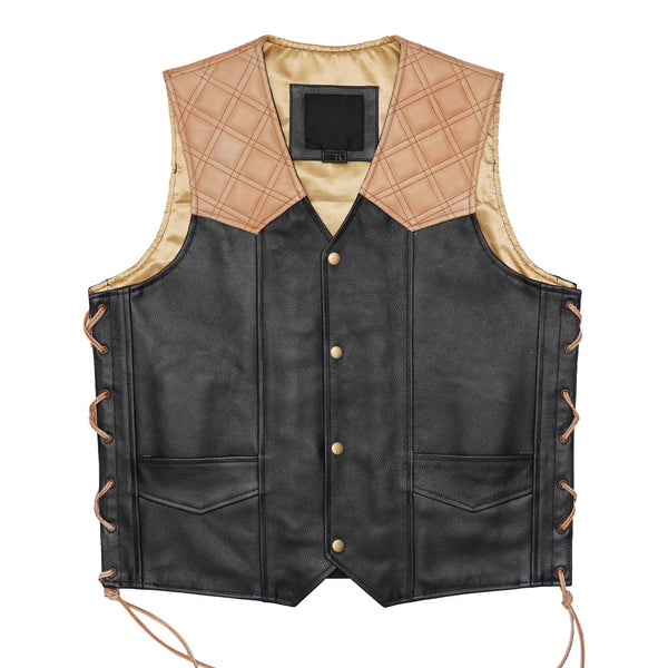 
    Leatherick Classic Diamond Stitch Biker Vest with Side Laces - Leatherick US
