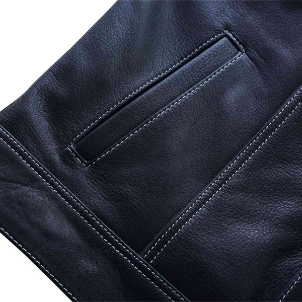 Leatherick Black Anarchy Club Leather Trim Denim Biker Waistcoat Vest With Deep Pockets S Black - View #12