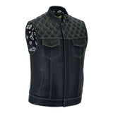 Front view of the SOA Pre White Diamond Waistcoat with white paisley pattern and brass snap closures.