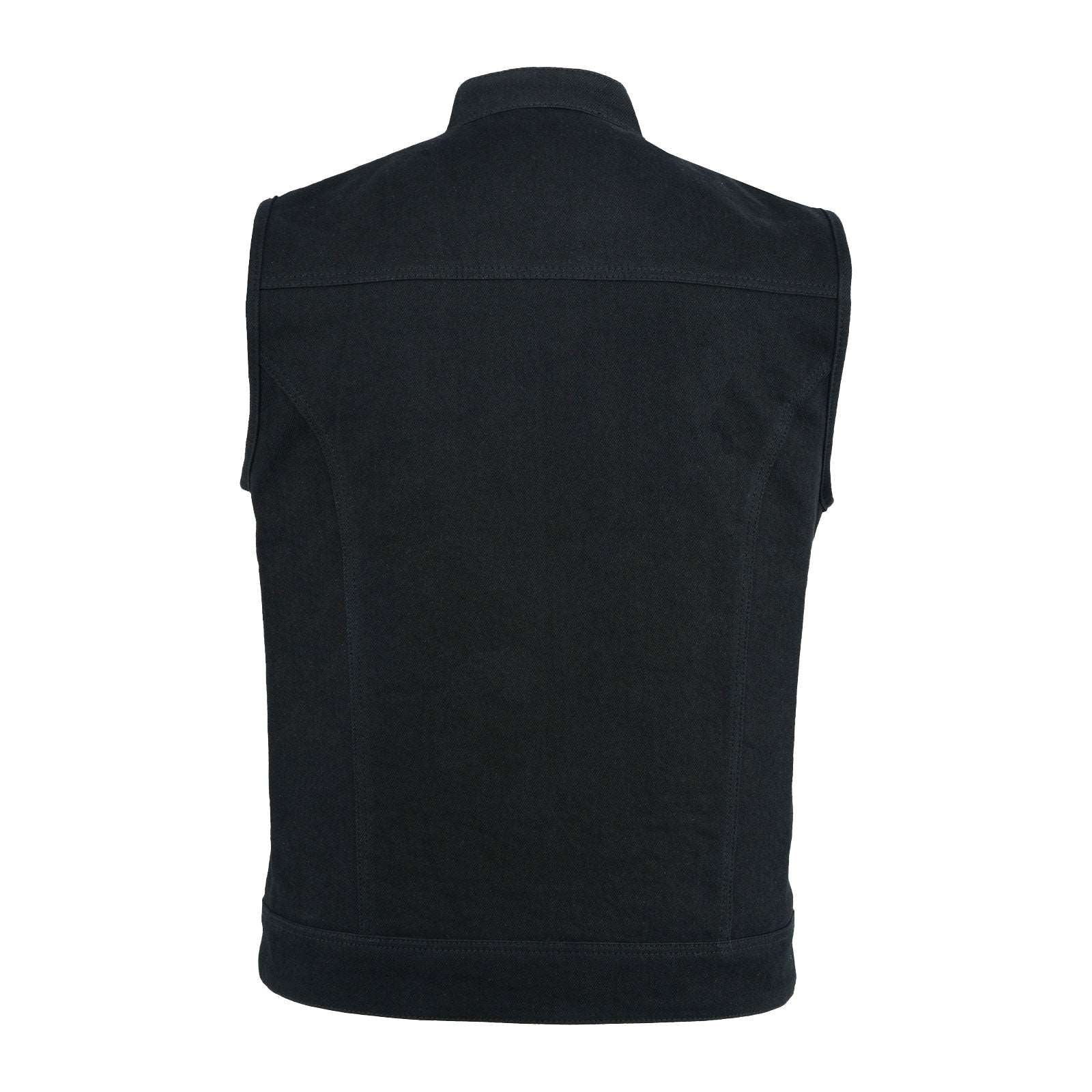 Back view of US SOA Denim 02 Waistcoat S with large 4-panel design and breathable mesh lining.