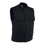 Front view of US SOA Denim 02 Waistcoat S with 4 brass snaps and chest pockets