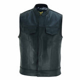 Front view of USA SOA7 Premium Waistcoat featuring brass snaps and black paisley inner lining