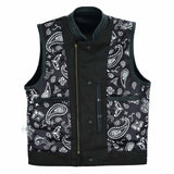 Inner view of USA SOA7 Premium Waistcoat with black satin polyester and white paisley print.