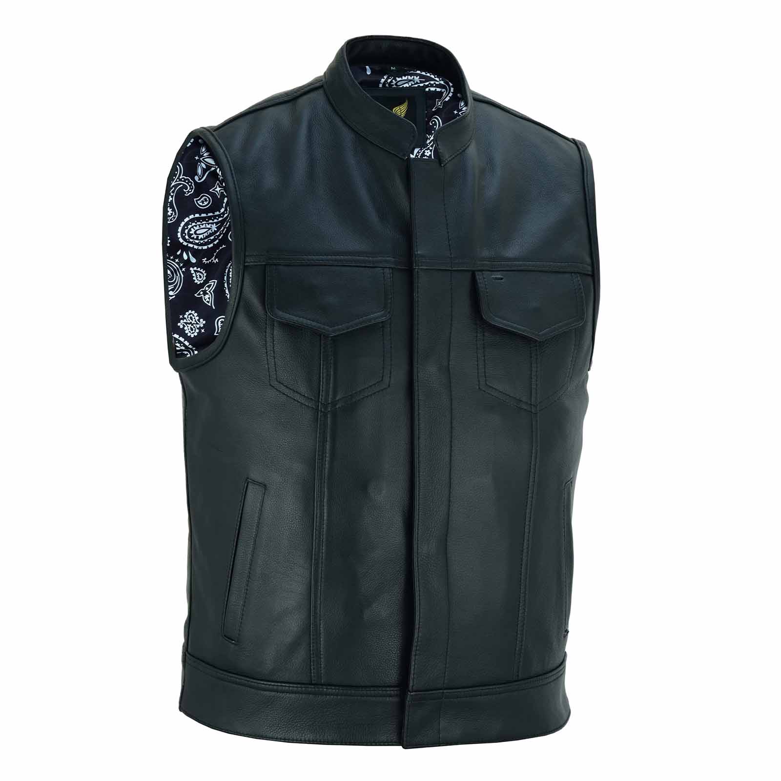 Close-up of front detailing on USA SOA7 Premium Waistcoat with hidden brass snaps and stitching.