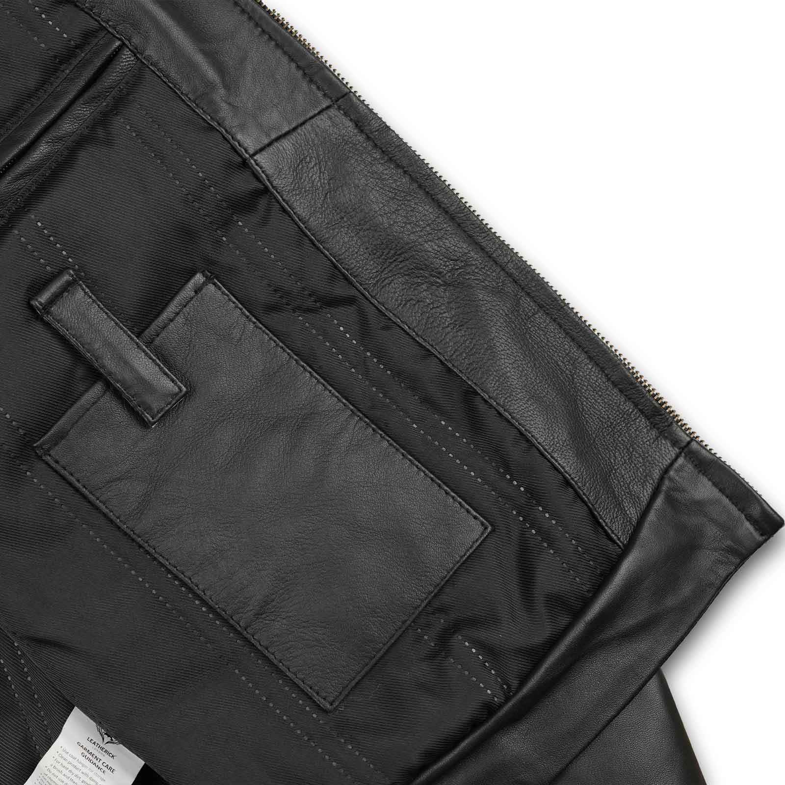 Inner pocket of Black Hooper Men's Leather Jacket.