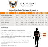 Size chart for men's leather waistcoat