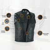 Infographics highlighting the key features and materials of USA SOA7 Premium Waistcoat.