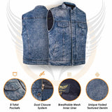 Leatherick Faded Denim Style Biker Vest