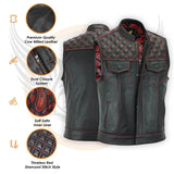 Leatherick Red Diamond Stitch Leather Vest