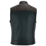 Back Image of Leatherick Red Diamond Stitch Leather Vest