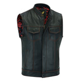 Leatherick SOA Red Stitch Vest with Red Satin Liner