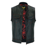 Image of Leatherick SOA Red Stitch Vest With Red Satin Liner