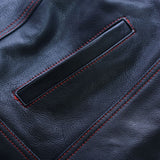 Pocket of leather Vest  with red stitch