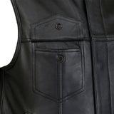 Leatherick Black Collarless Biker Vest