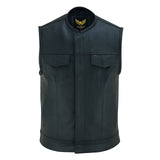 Front of Leatherick Sons Of Anarchy Collarless Black biker Vest