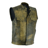 Side Image of Leatherick SOA Distressed Brown Vintage Leather Vest