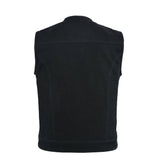 Back of Leatherick Collarless Black Denim Vest