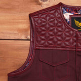 Leatherick Hexa-diamond stitch collarless biker vest