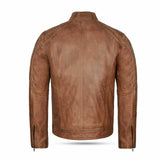  Back view of the cowhide leather jacket with quilted detailing and YKK zippers for a durable, stylish design